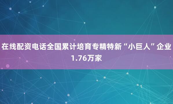 在线配资电话全国累计培育专精特新“小巨人”企业1.76万家